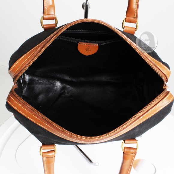 Mark Cross Satchel Handbag Black Twill Canvas & Saddle Leather Trim Vintage - Picture 11 of 13